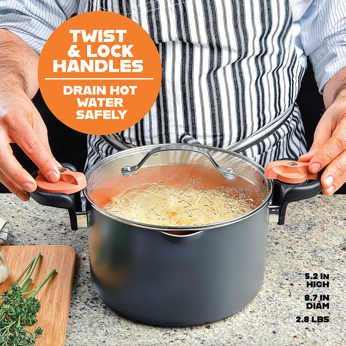 Gotham Steel stock pot with diamond-reinforced surface for durability.