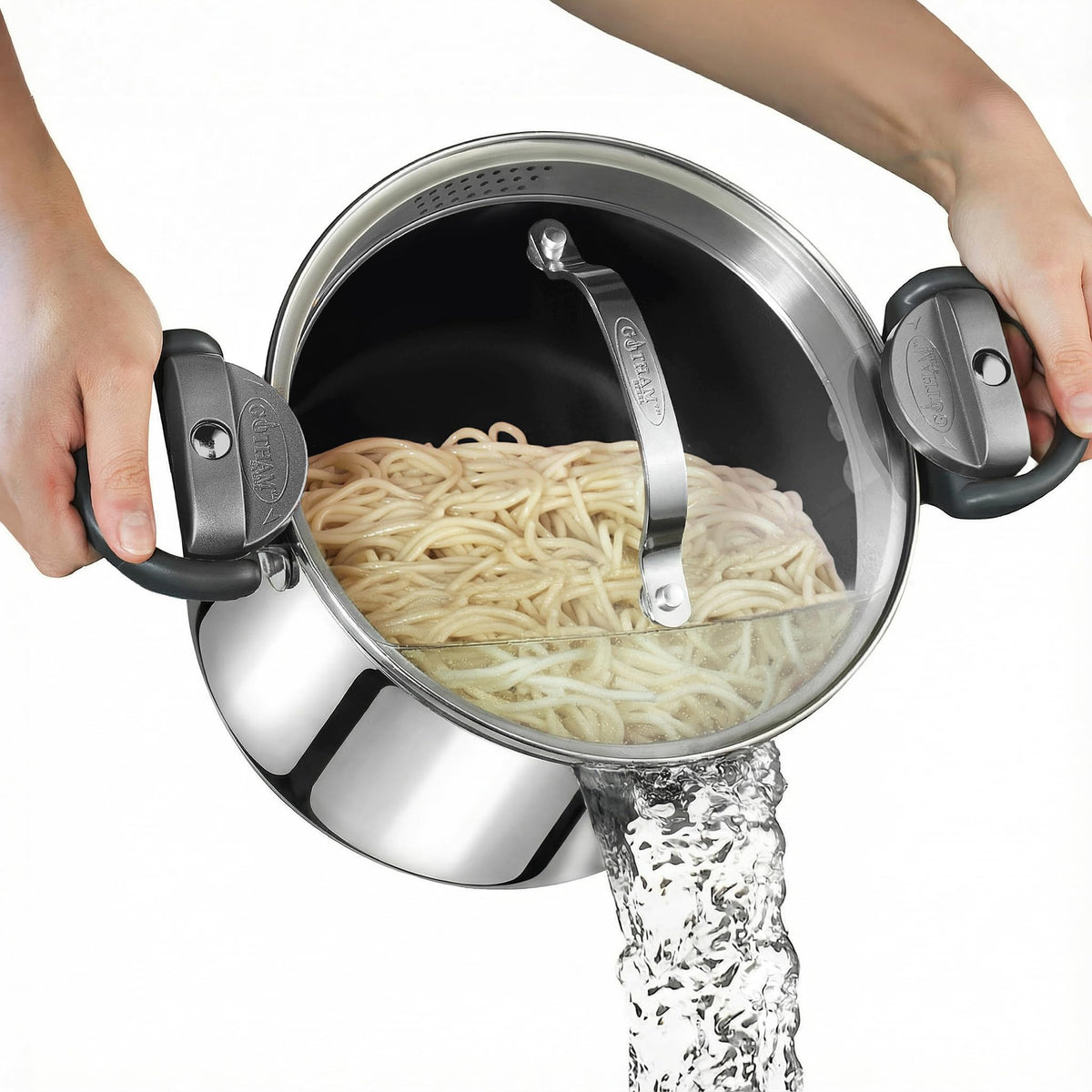 Gotham Steel 8qt pasta pot with strainer lid for easy draining