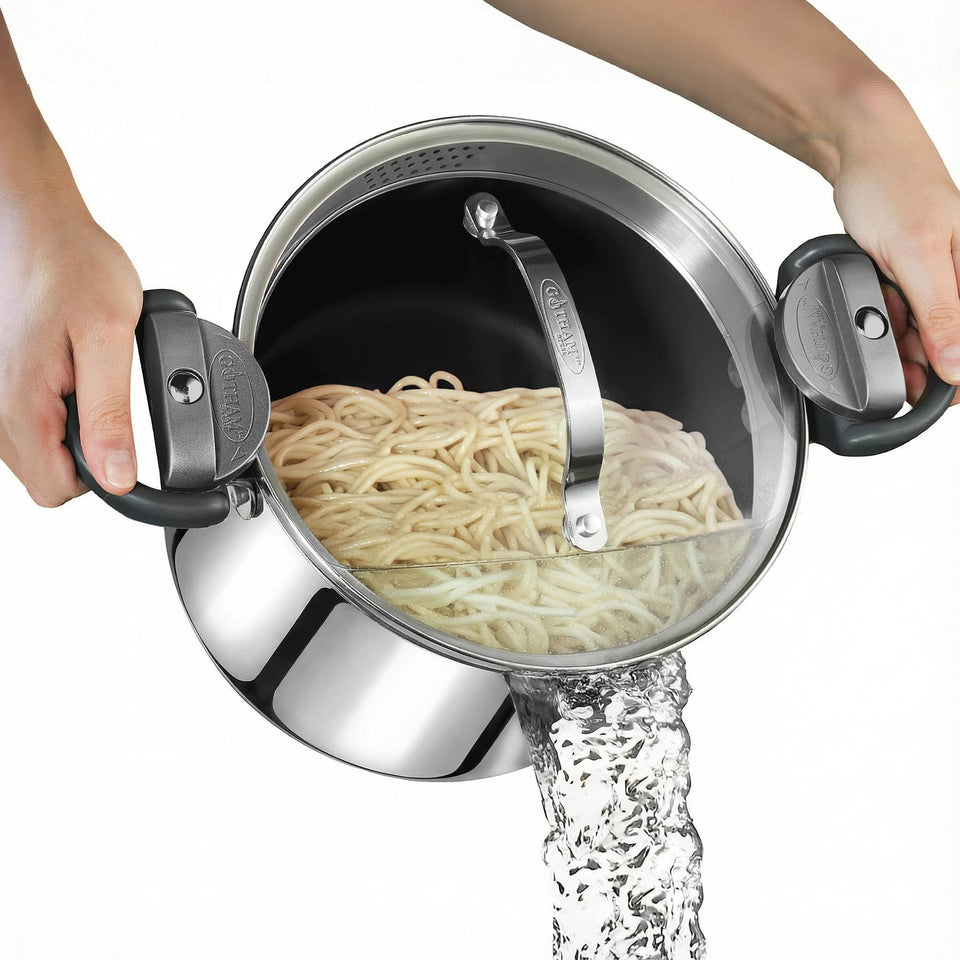 Gotham Steel 8qt pasta pot with strainer lid for easy draining