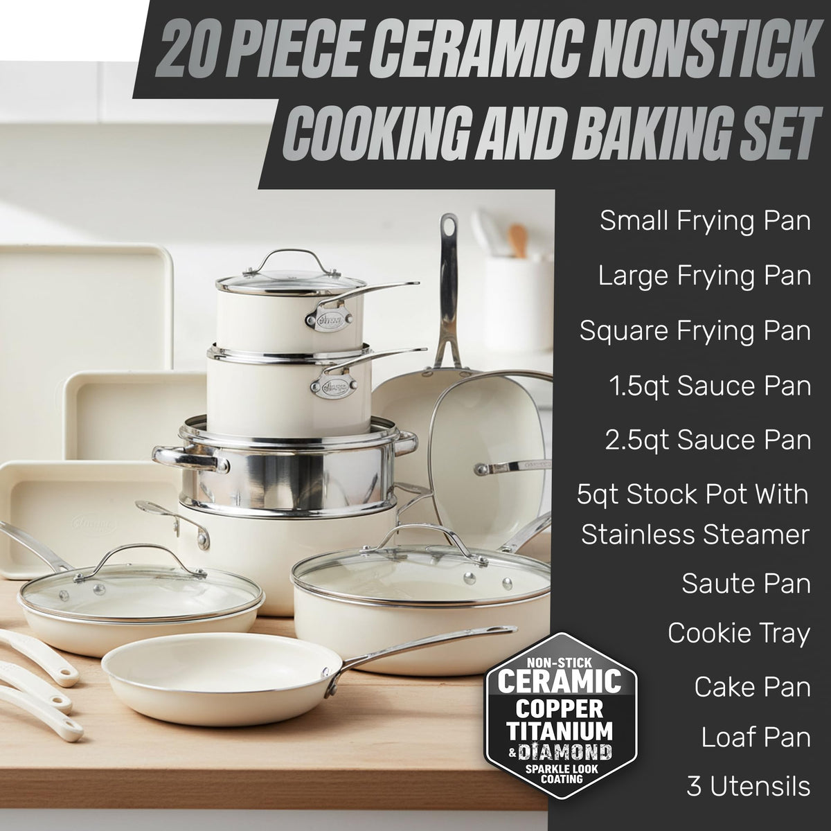 Gotham Steel ceramic nonstick coating closeup with diamonds for scratch resistance