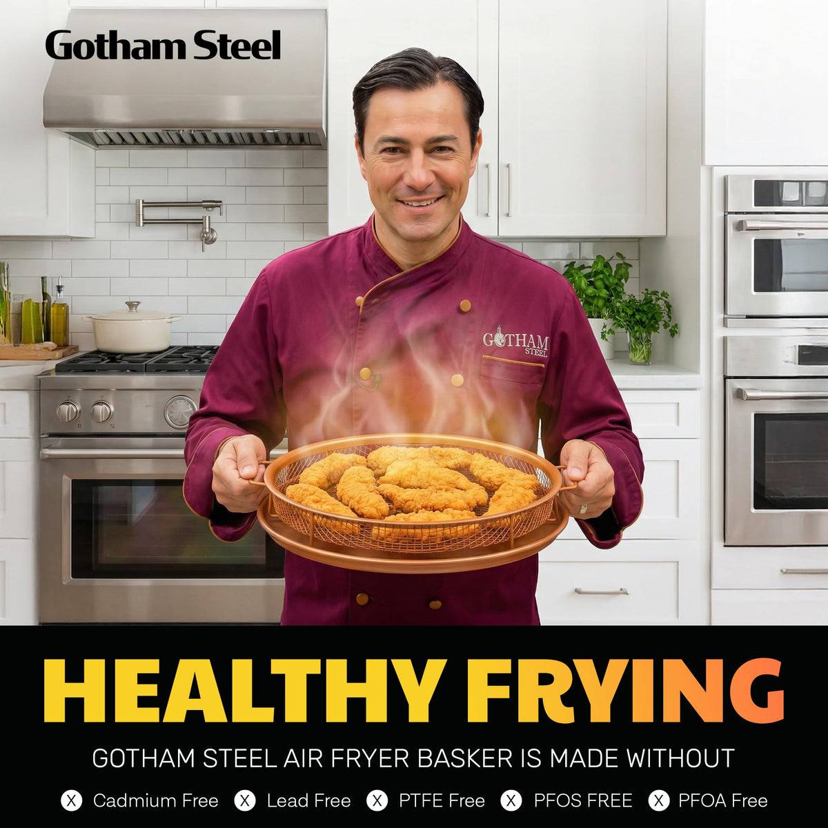 Gotham Steel copper dishwasher-safe tray for easy cleanup.