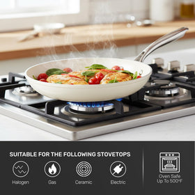 GOTHAM STEEL compatible with induction, gas, electric, and ceramic stovetops.