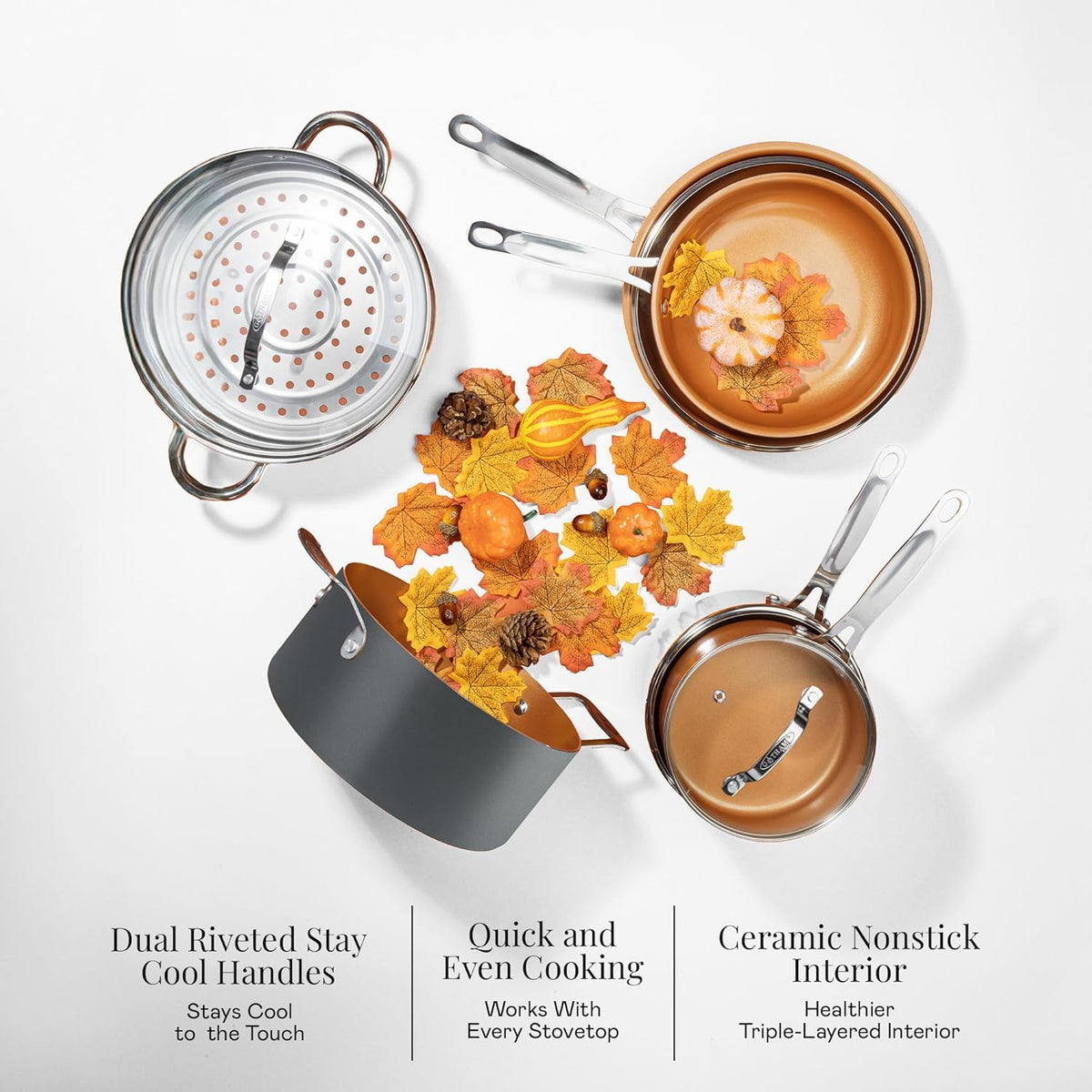 Gotham Steel pan showcasing dishwasher-safe design for easy cleanup
