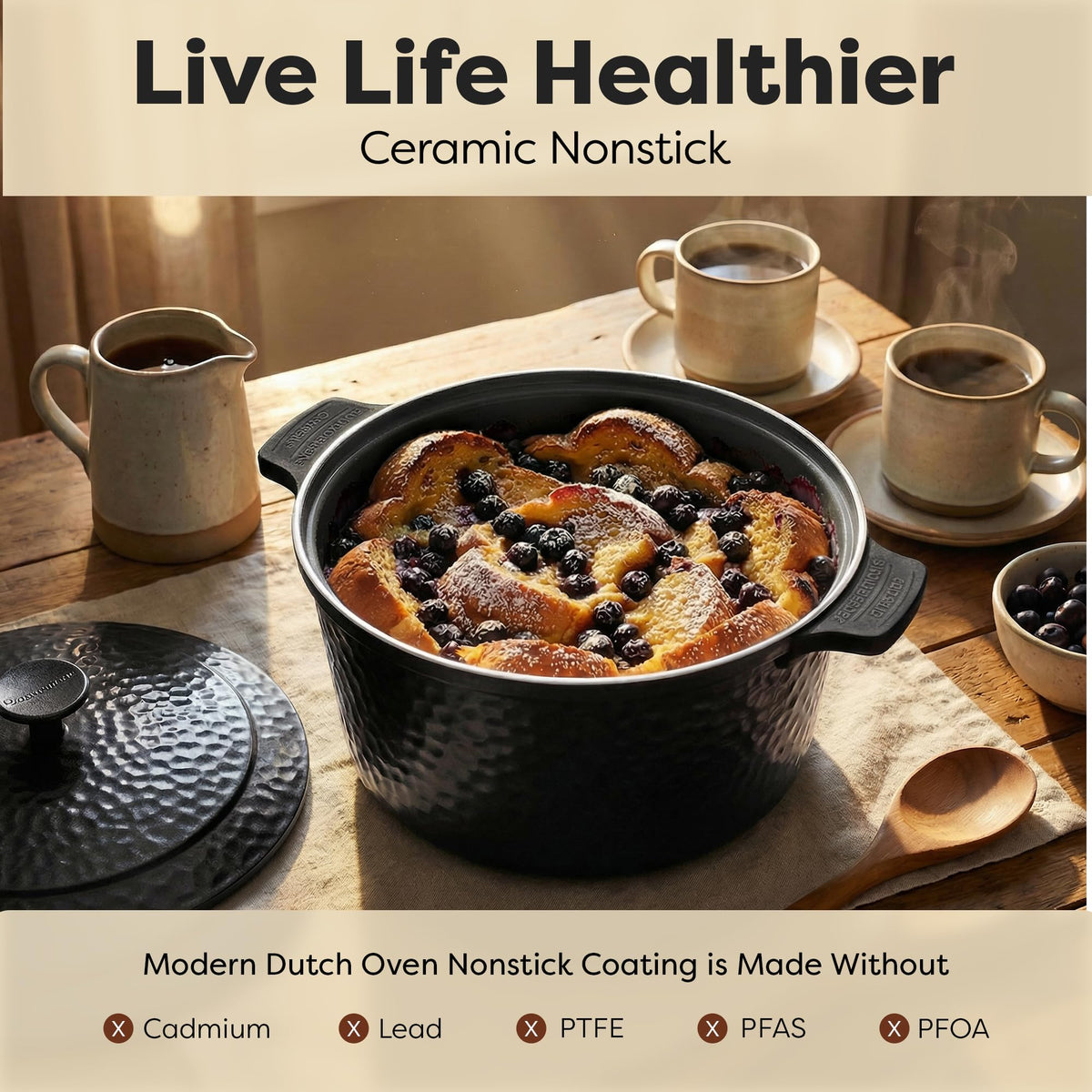 Gotham Steel Dutch Oven lightweight aluminum design reduces heft while preserving even heat.