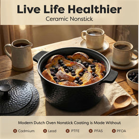 Gotham Steel Dutch Oven lightweight aluminum design reduces heft while preserving even heat.