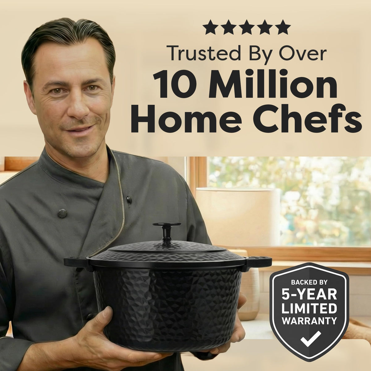 Gotham Steel Dutch Oven self-basting lid helps lock in moisture and flavor.