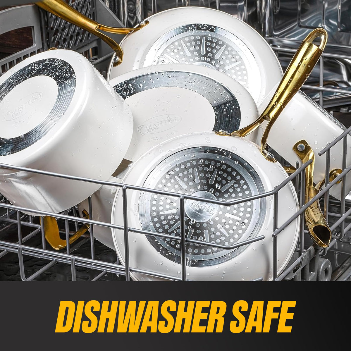 Gotham Steel gold stay-cool handles enhance comfort and kitchen aesthetics.