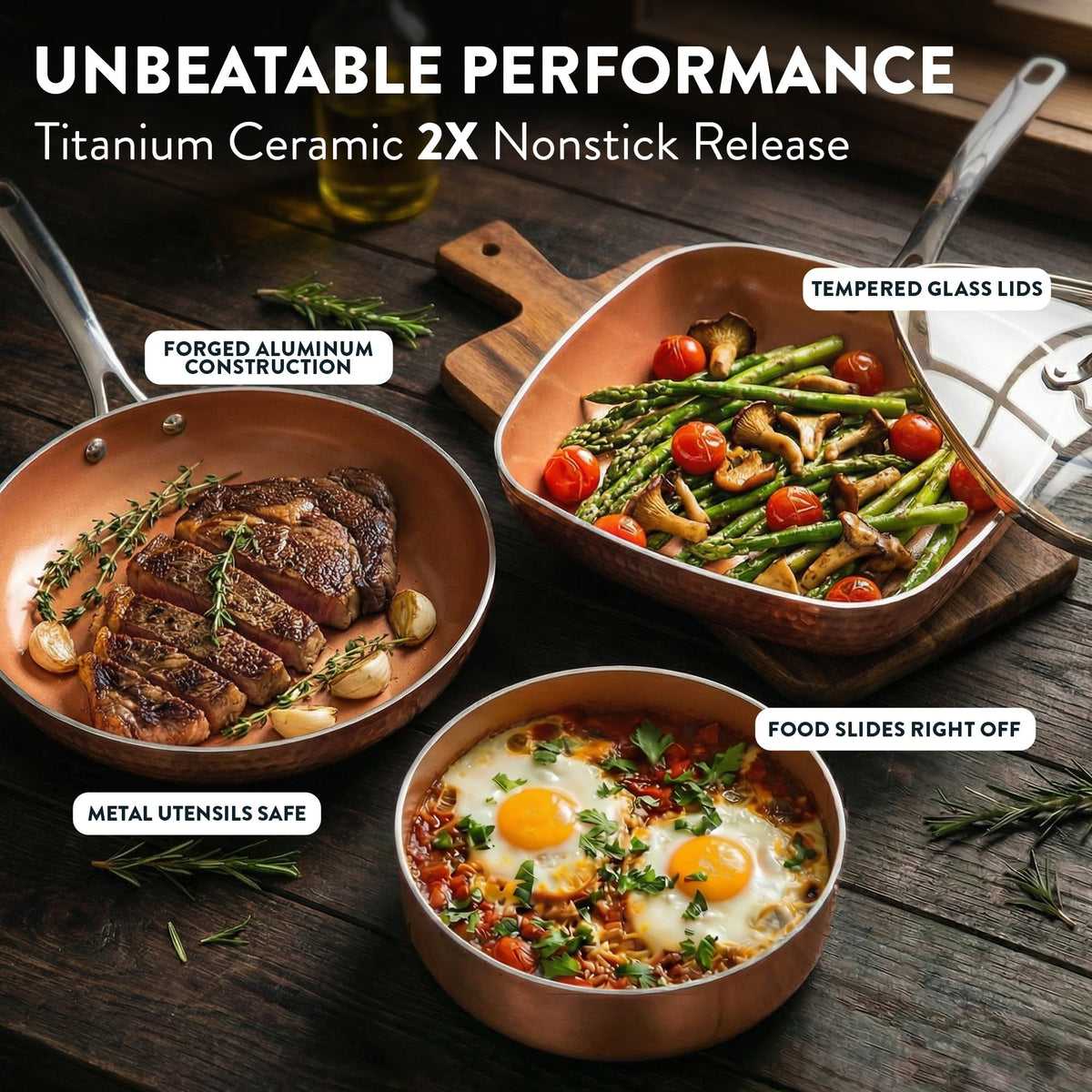 Gotham Steel Hammered 10.25-inch skillet ideal for searing and even heating