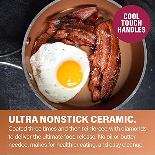 Gotham Steel Hammered 10-25in frying pan with lid for quick weeknight meals.