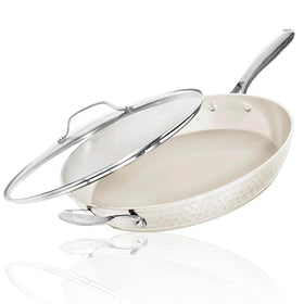 Gotham Steel Hammered 14-Inch Pan front view shows durable nonstick surface for easy cooking