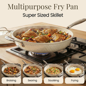 Gotham Steel Hammered 14-Inch Pan nonstick coating close-up for smooth release