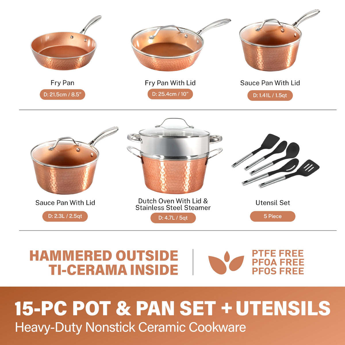 Gotham Steel Hammered 15pc set frying pan demonstrates even heat distribution