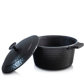 Gotham Steel Hammered 5qt Dutch Oven with lid, lightweight and versatile for family meals.