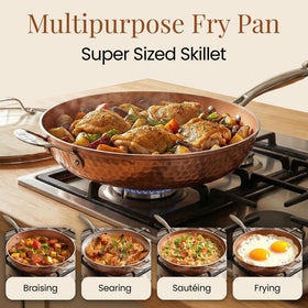 Gotham Steel hammered copper 14-inch pan - nonstick surface ensures easy cooking and cleanup.