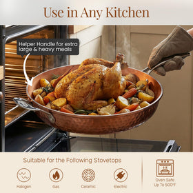Gotham Steel hammered copper 14-inch pan is oven safe for finishing meals.