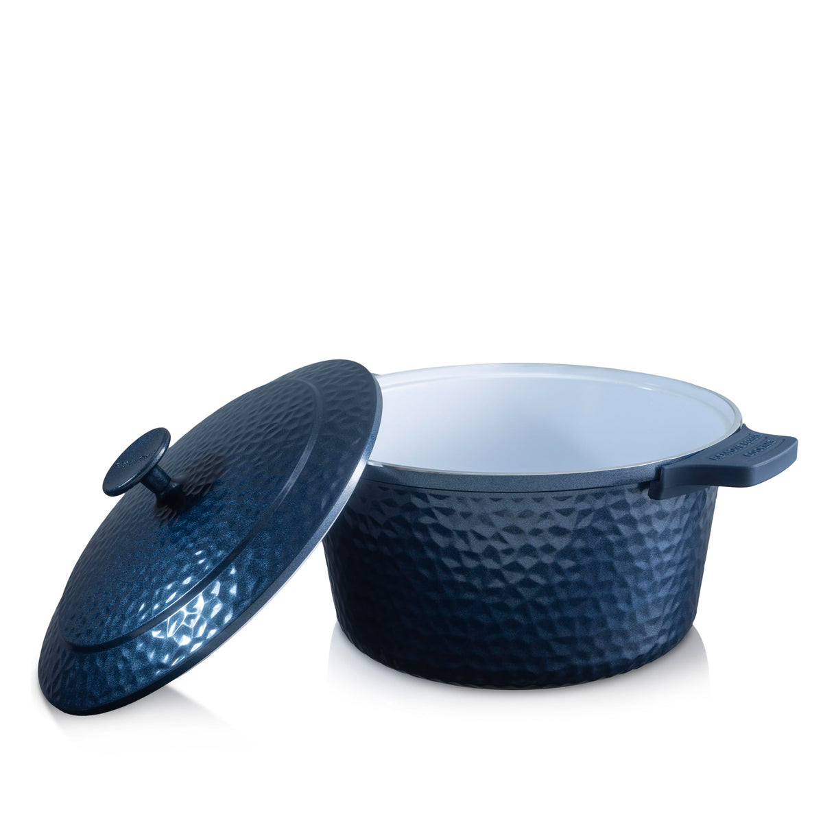 Gotham Steel Hammered Dutch Oven front view shows lightweight design for easy cooking.
