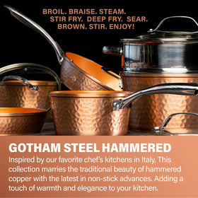 Gotham Steel Hammered 8-inch pan handle close-up shows cool-touch grip