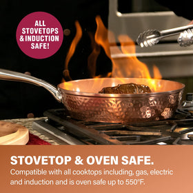 Gotham Steel pan on induction cooktop shows versatile, induction-capable performance.