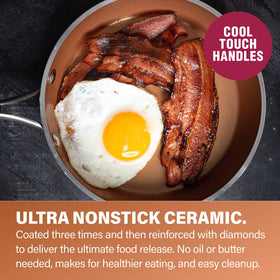 Gotham Steel pan handle stays cool for safe, comfortable stovetop cooking.