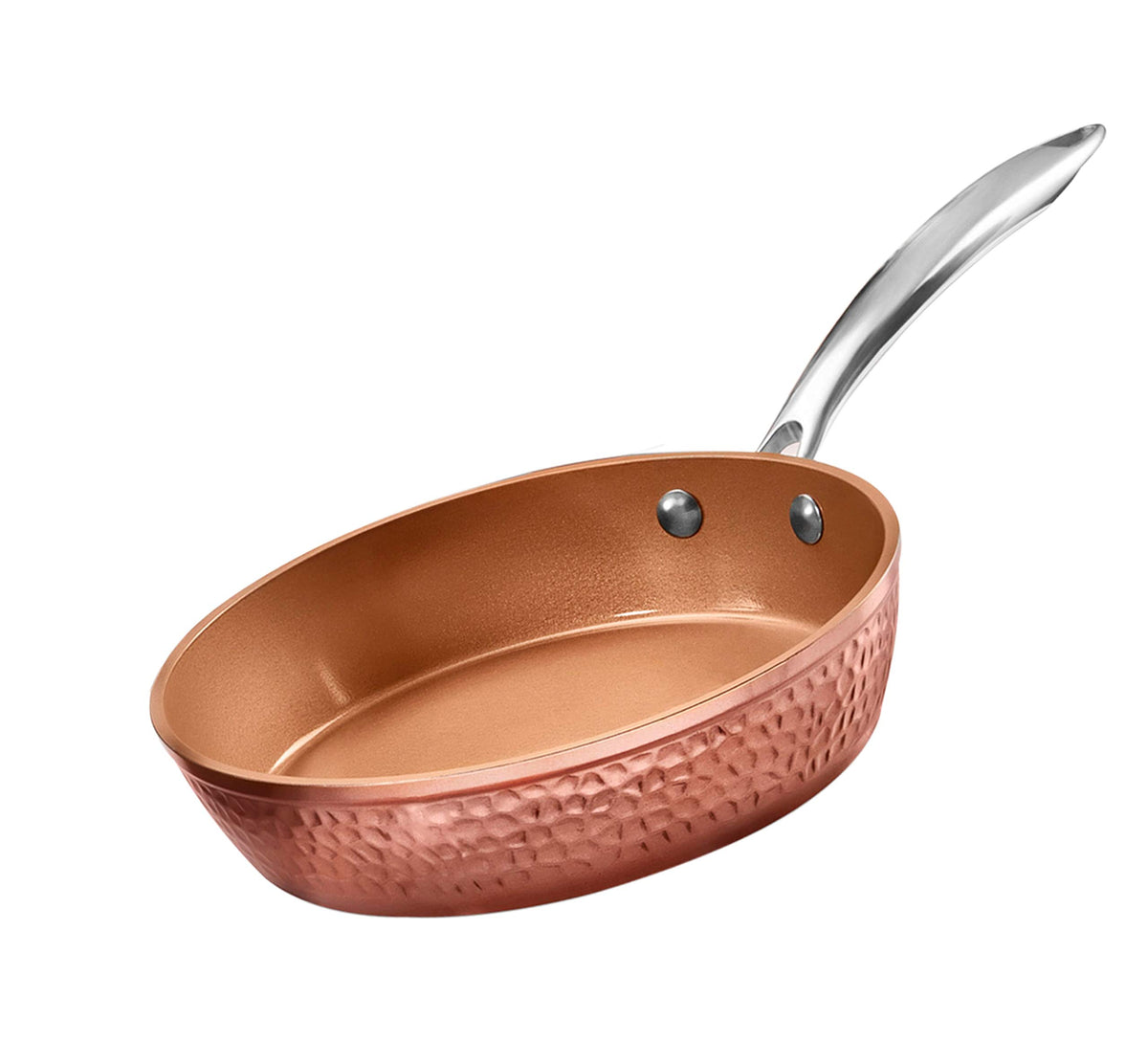 Gotham Steel hammered pan in oven proves reliability up to 500°F.