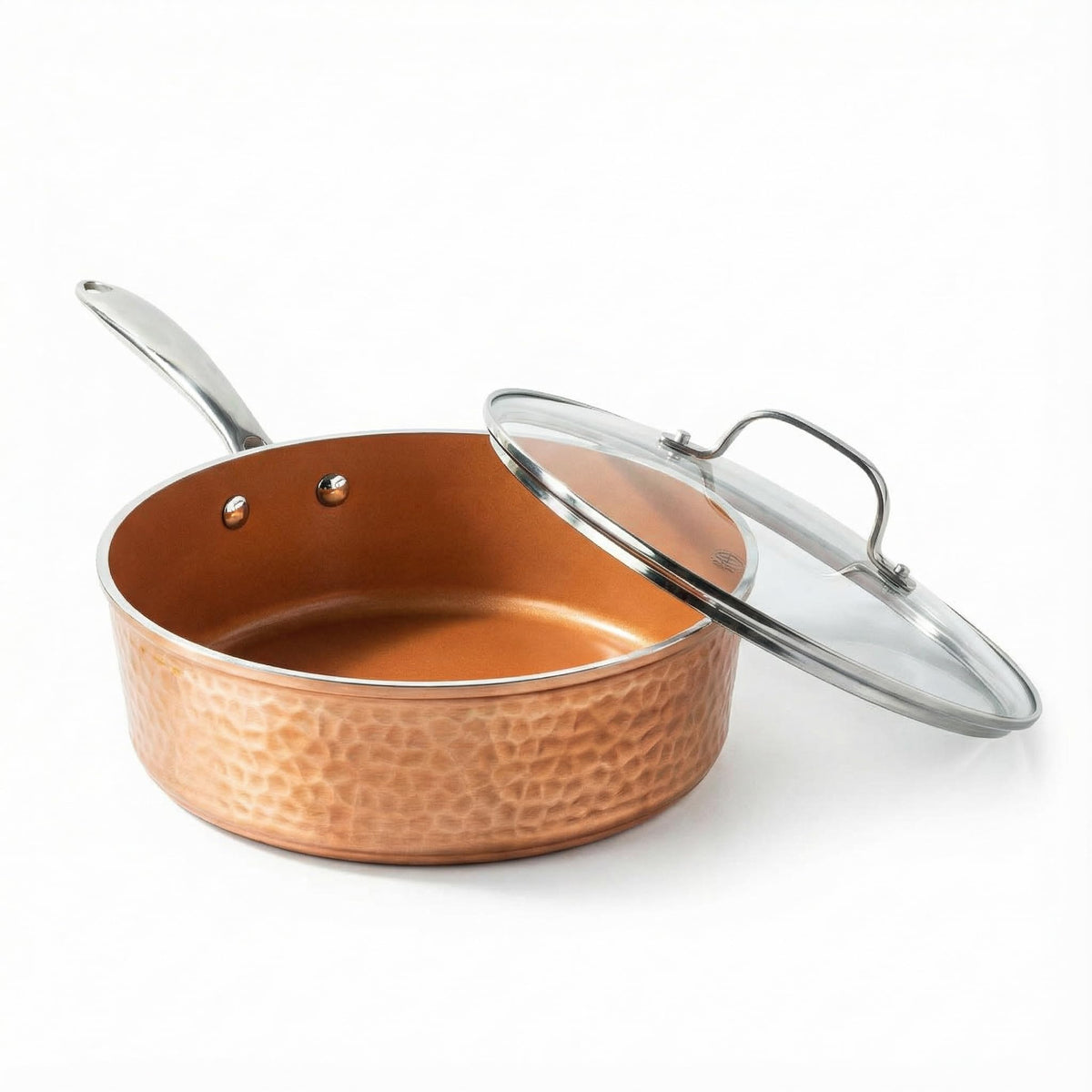 Gotham Steel Modern 4 Qt sauté pan with lid on for quick sauces and meals