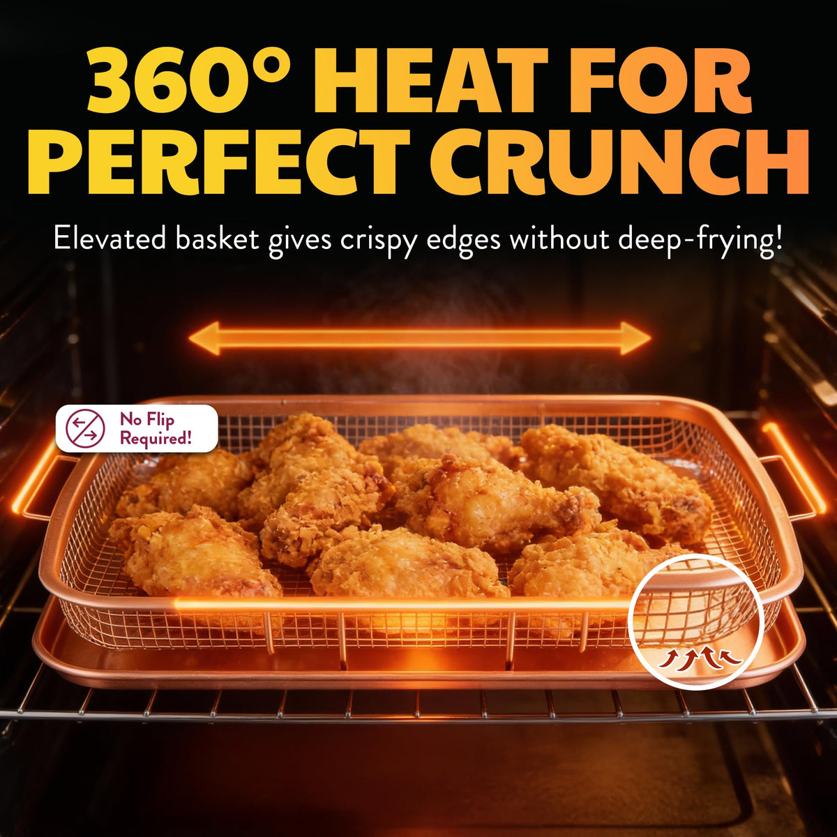 Gotham Steel oven-safe tray with copper nonstick coating for versatile cooking up to 400°F.