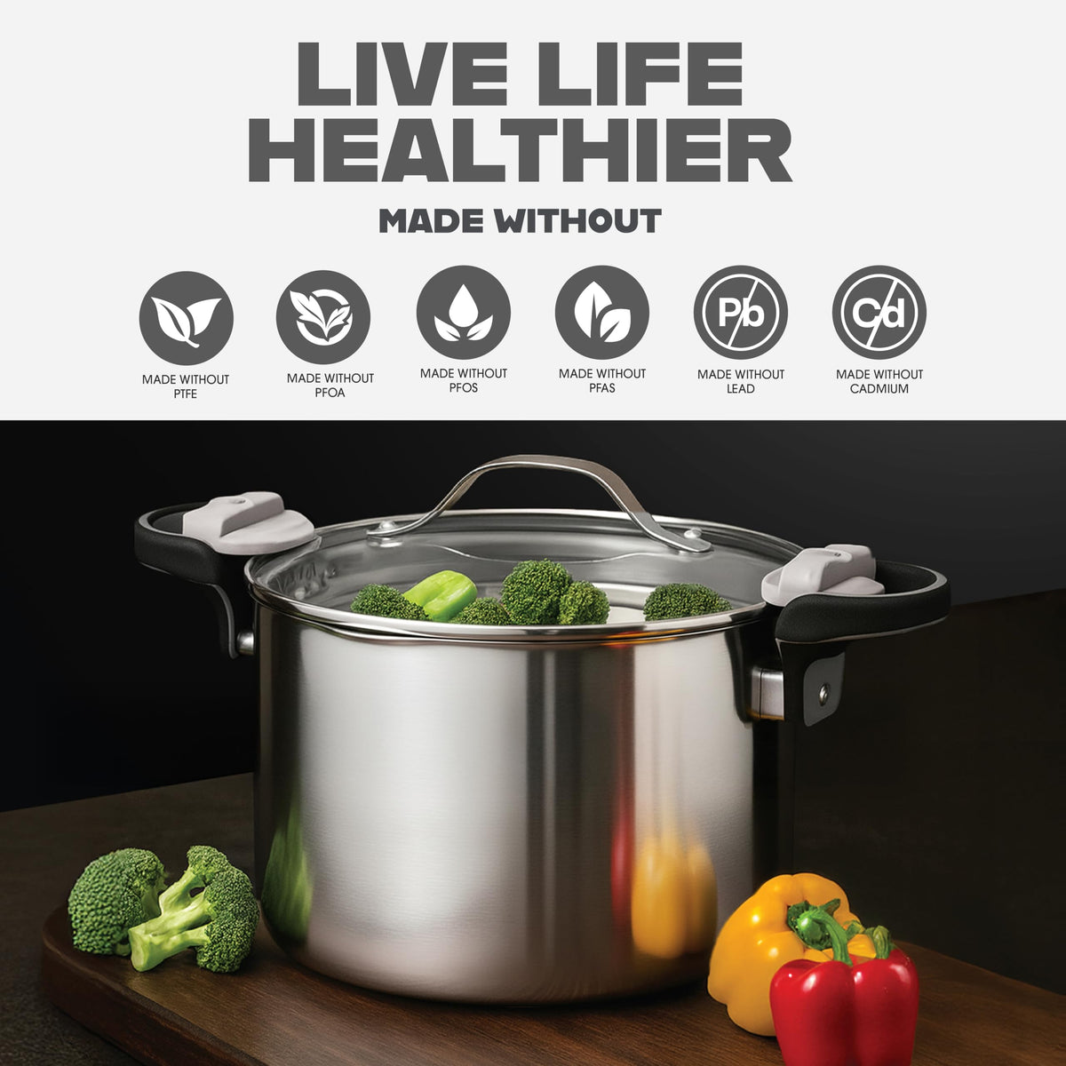 Gotham Steel pasta pot with diamond-infused coating for durability