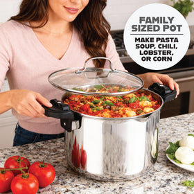 Gotham Steel pasta pot ready for stovetop to table serving