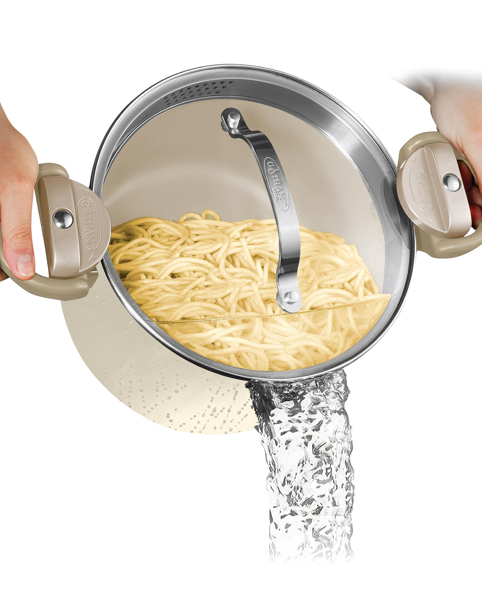 GOTHAM STEEL pasta pot with strainer lid for quick, mess-free draining