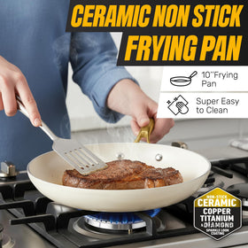 Gotham Steel stay-cool handles in gold finish for safe oven transition.