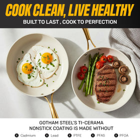 Gotham Steel Ti-Cerama coating provides easy release and durable nonstick performance.