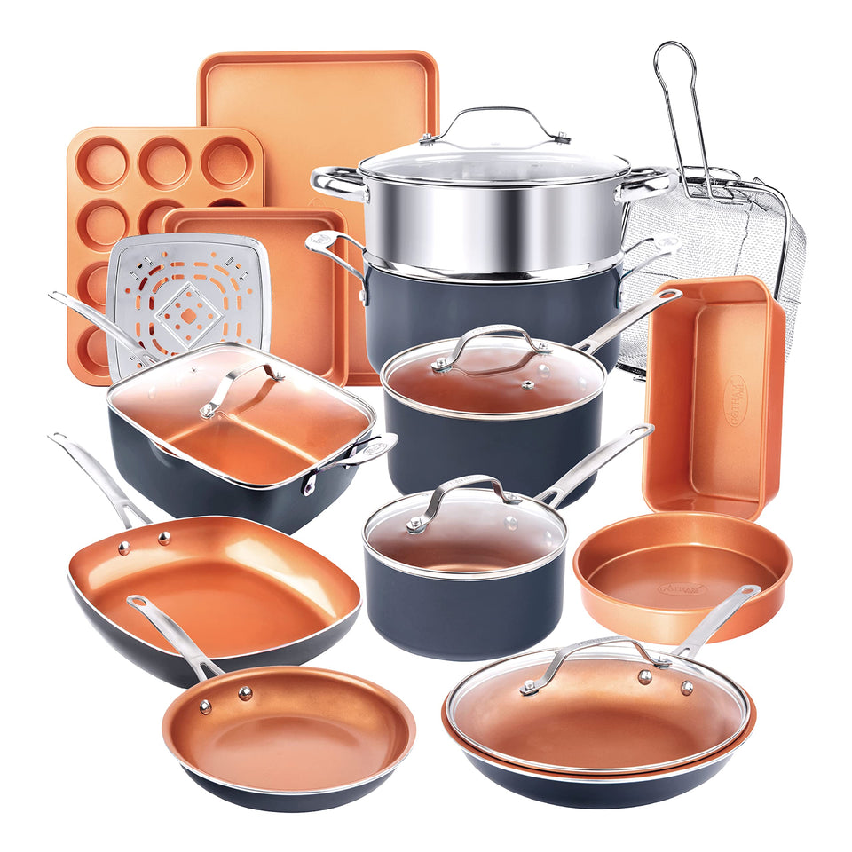 Gotham Steel True 20pc fry pan 8.5 in for effortless nonstick searing.