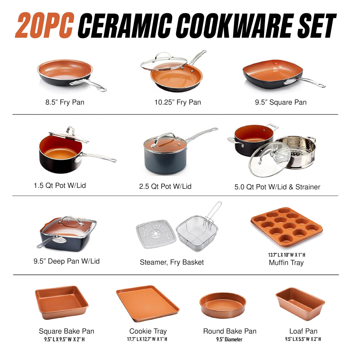 Gotham Steel True 20pc skillet 10.25 in with lid for versatile sautéing.