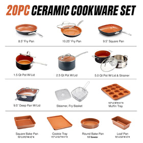 Gotham Steel True 20pc skillet 10.25 in with lid for versatile sautéing.