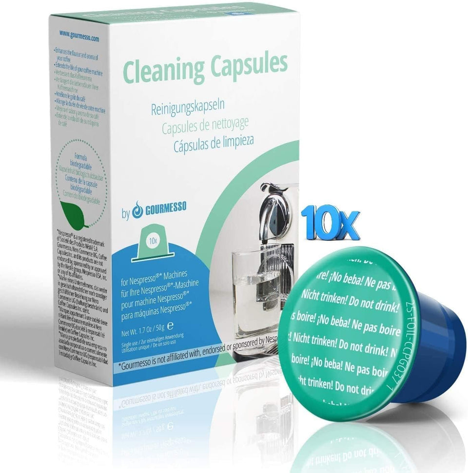 Gourmesso Nespresso cleaning pods box for easy home maintenance.