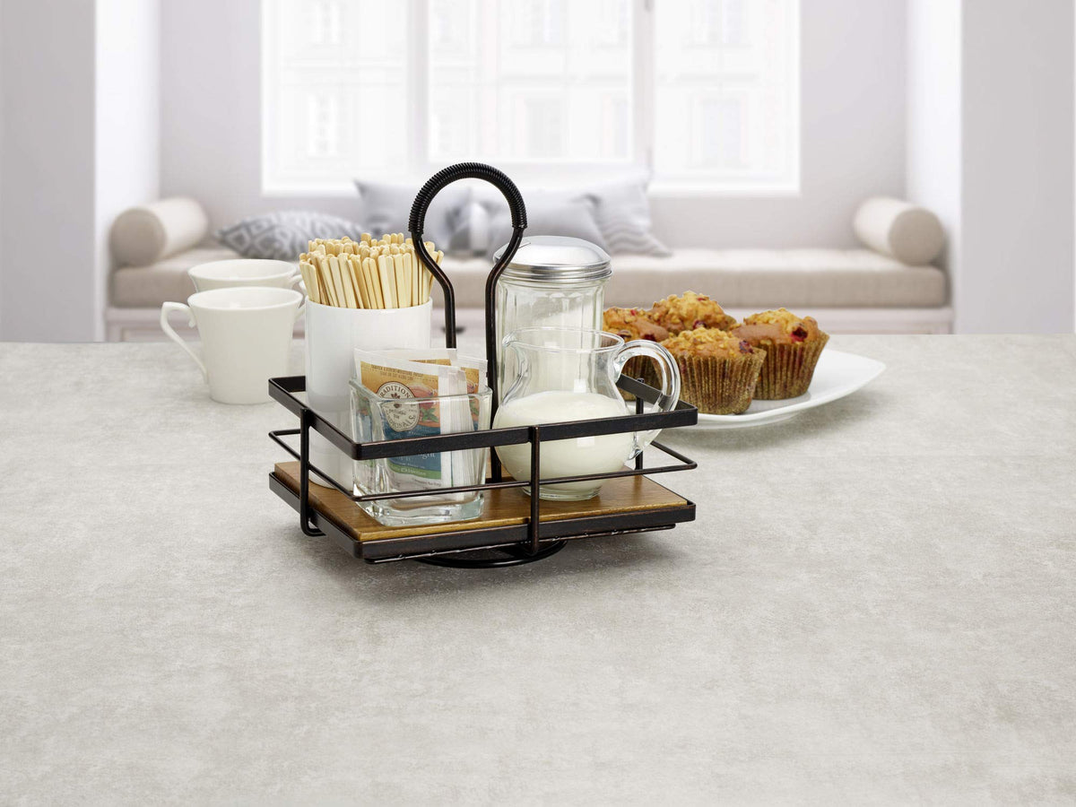Gourmet Basics by Mikasa Nova acacia wood base adds natural contrast to your table