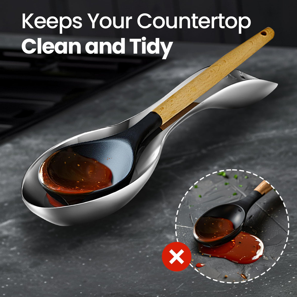 Gourmet Easy dishwasher-safe spoon rest cleans quickly after cooking.