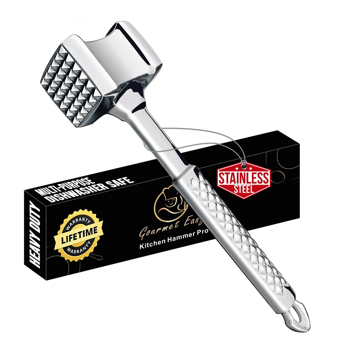 Gourmet Easy meat tenderizer flat side for even pounding in the kitchen