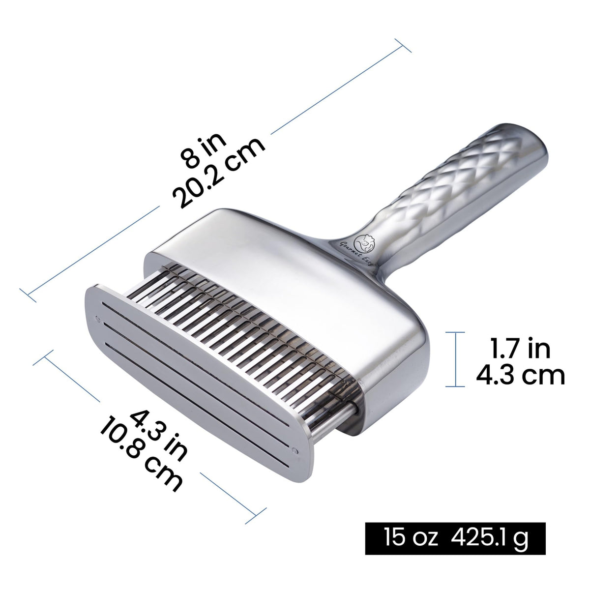 In-use Gourmet Easy tenderizer on a steak for even results.