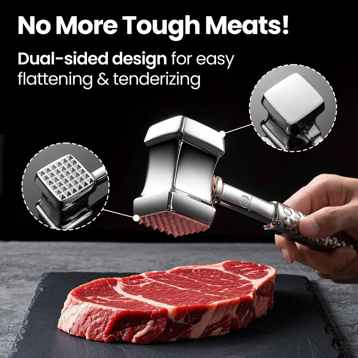 Gourmet Easy non-slip grip on the meat tenderizer for confidence