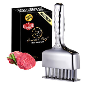 Gourmet Easy tenderizer with stainless blades for deep marinade penetration.