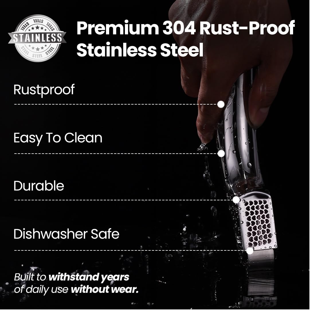 Gourmet Easy no-peeling garlic press for coarse minced garlic.