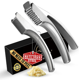 Gourmet Easy garlic press no peel, unpeeled cloves crushed with zero mess