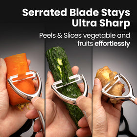 Gourmet Easy peeler with ergonomic, non-slip handle for left or right-handed use.