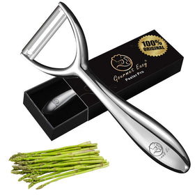 Gourmet Easy vegetable peeler with serrated blade for effortless peeling of tough skins.