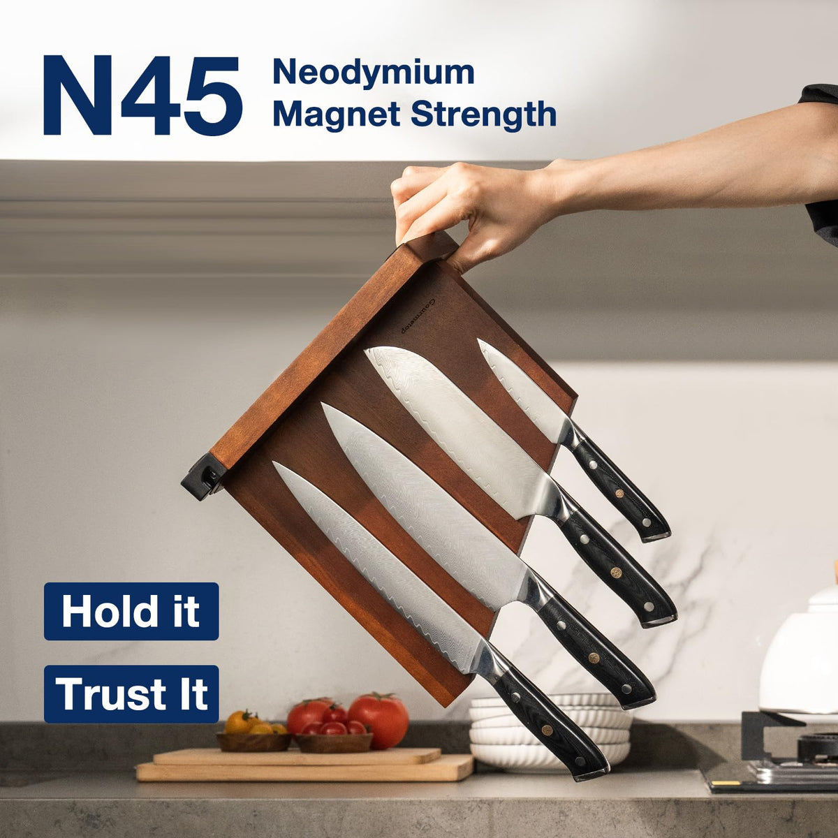 Gourmetop acacia wood knife block in dark finish