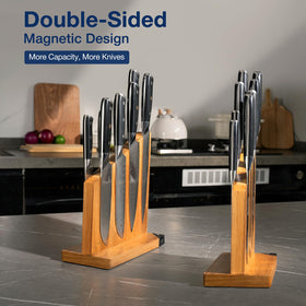 Gourmetop double-sided magnet knife holder demonstrates maximum storage for blades