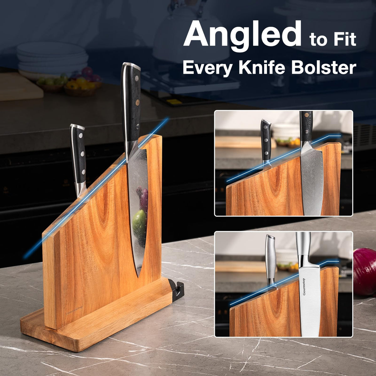 Gourmetop block accommodates various knives for versatile kitchen use