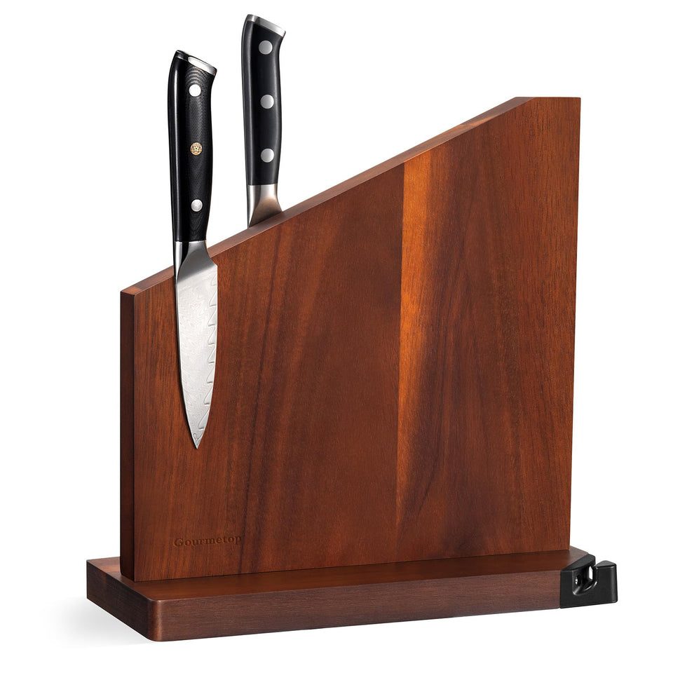 Gourmetop built-in sharpener knife holder in dark acacia wood