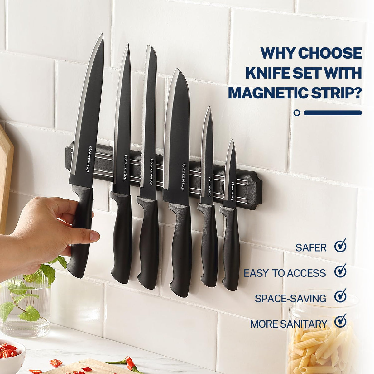 Gourmetop 8-inch slicing knife image for even meat and vegetable cuts.